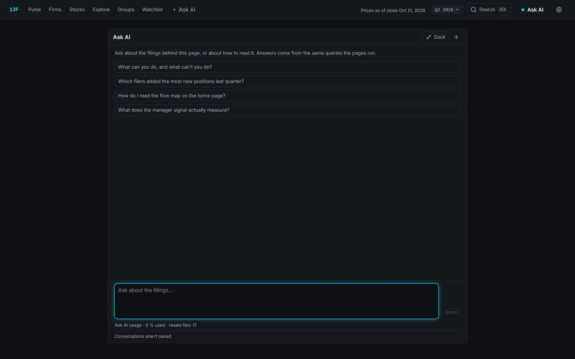 The Ask AI panel with suggested questions.